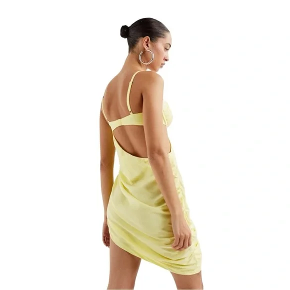 For Love & Lemons Yellow Ruched Rana Mini Dress US S - Picture 3 of 12